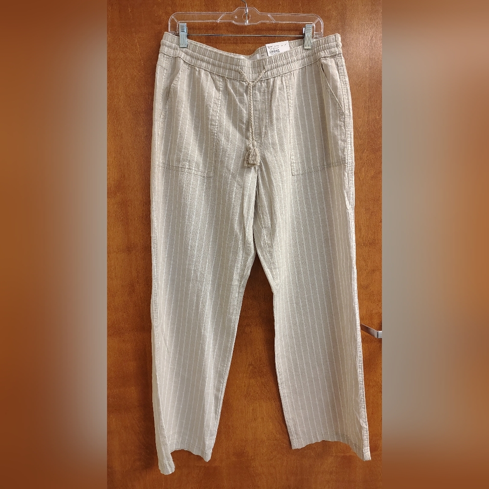 Sonoma Linen Blend Straight Women's Striped Tan And White Pants